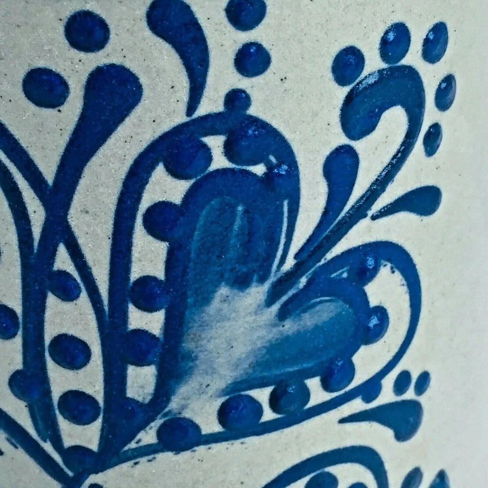 BBP 1994 Vintage Salt Glaze Stoneware Canister Blue Heart Hand Painted Crock Lid